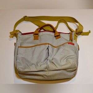 Skiphop Diaper Bag French Stripe Grey White Brown trim